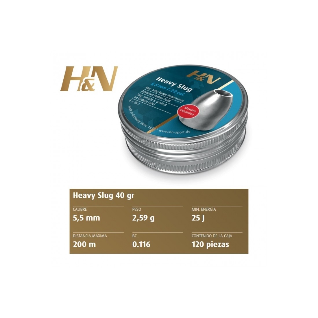 Balín H&N Hornet 5,5 con punta cónica de latón
